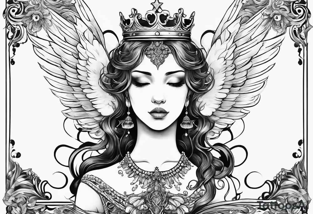 Neck tattoo angelic with a hint of space and angels and clouds and crown tattoo idea