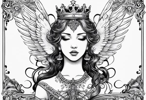 Neck tattoo angelic with a hint of space and angels and clouds and crown tattoo idea