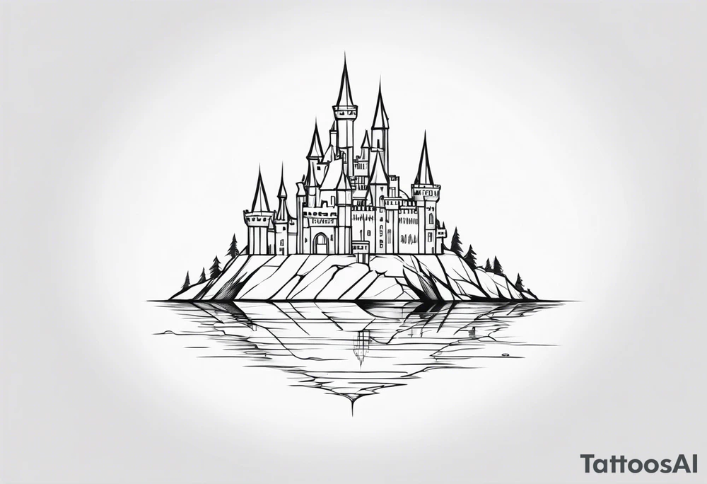 a castle floating on a small crystal tattoo idea