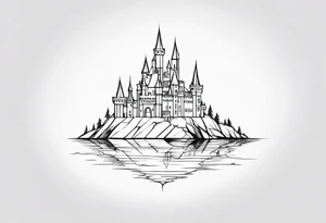 a castle floating on a small crystal tattoo idea