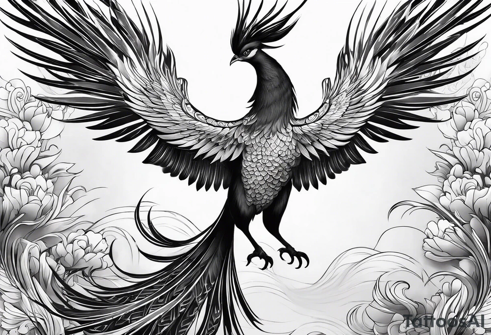asian phoenix with a long neck, graceful and elegant tattoo idea