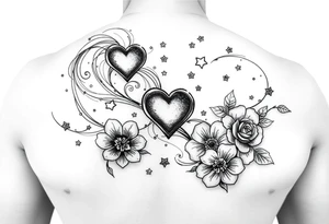 I want swirling lines like wind with hearts and stars an flowers with makeup floating tattoo idea