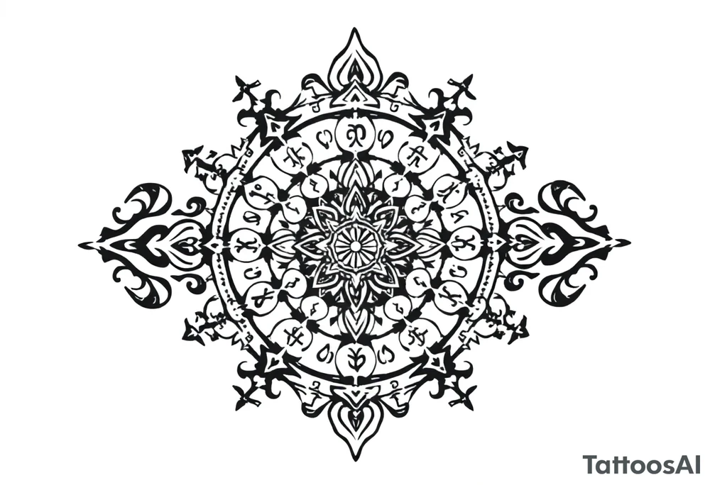 mytical shaman and witch ancient  mandala
ornament with runes tattoo idea