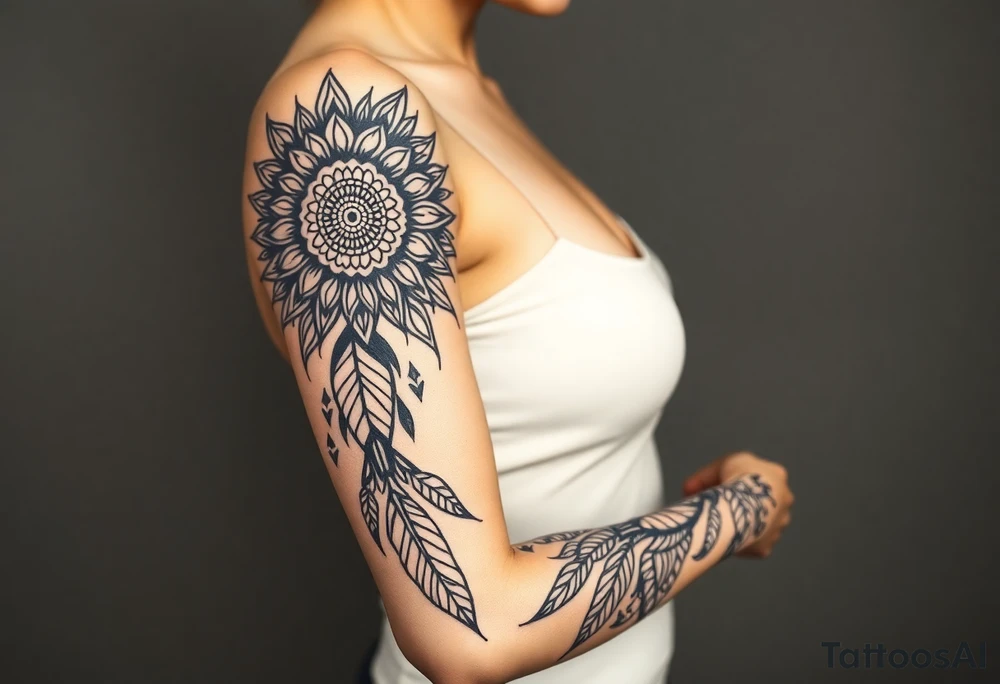 spiritual feather indian mandala shaman tattoo idea