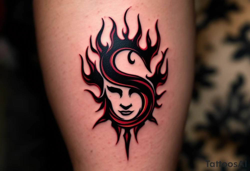 AC Sparta’s iconic maroon "S" surrounded by black tribal flames for a fierce football allegiance. tattoo idea
