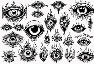 Creepy eye with flames tattoo idea