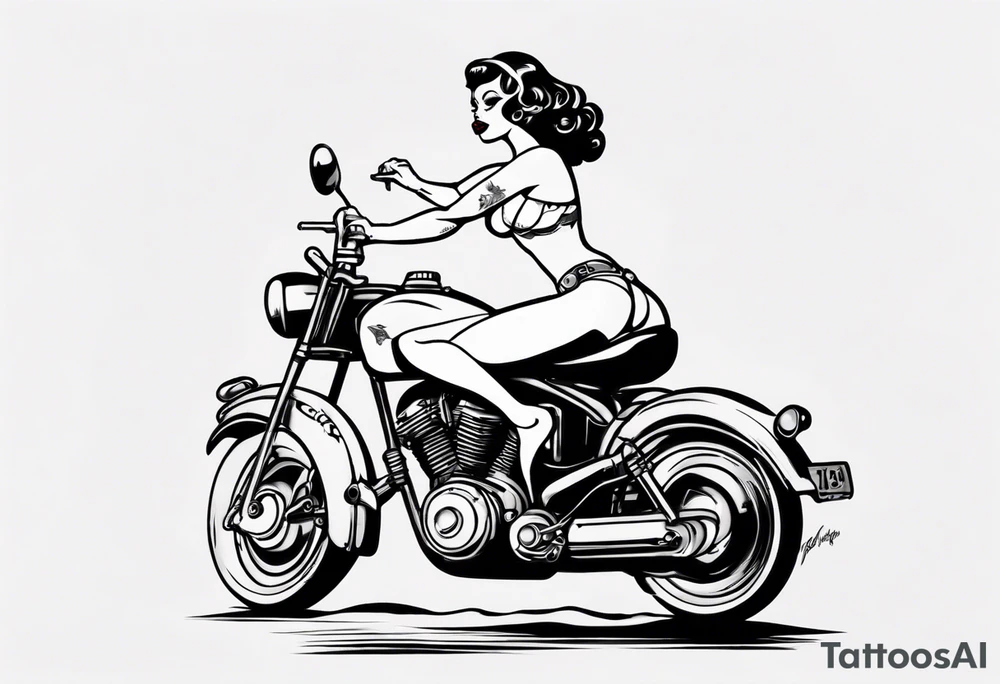Pinup doll riding motorbike along the beach tattoo idea