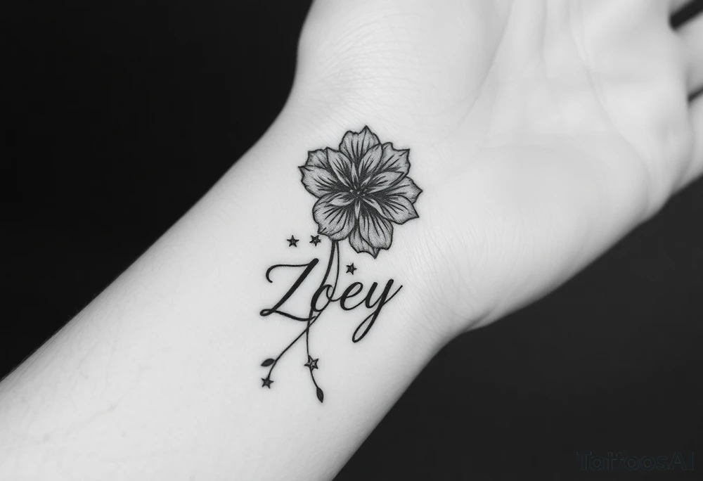 I want it on my wrist. I want a beautiful flower on the inside of my wrist with tendrils down the inside of my arm with little delicate stars or motes and the name Zoey

Why are you showing it on a back? I want it on the inside of my wrist tattoo idea