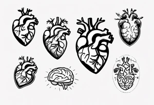 Anatomical heart and anatomical brain in simple line work tattoo idea