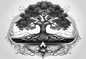 minimal Yggdrasil with roots 
3 line triangles behind tattoo idea