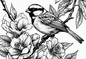 Sparrow taking off from breaking branch tattoo idea