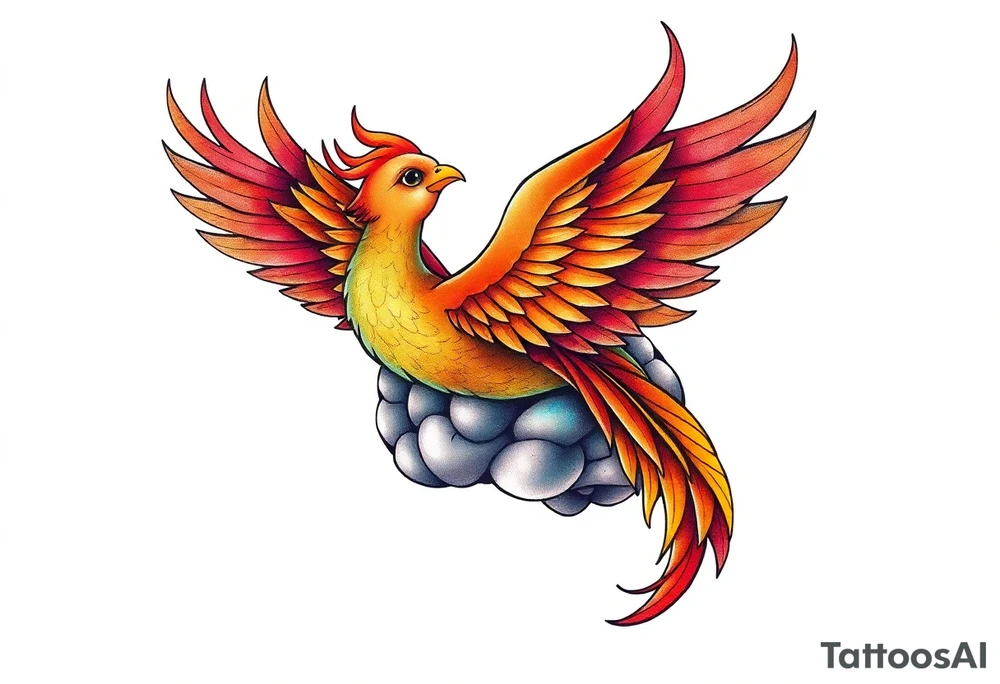 Colorful phoenix flying out of a brain with 3-16-24 tattoo idea