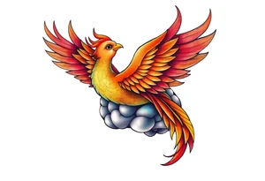 Colorful phoenix flying out of a brain with 3-16-24 tattoo idea