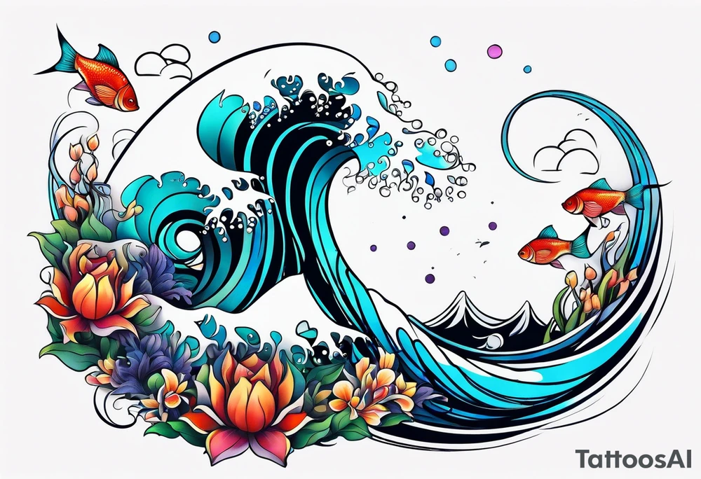 sea,, night, flower, fish tattoo idea