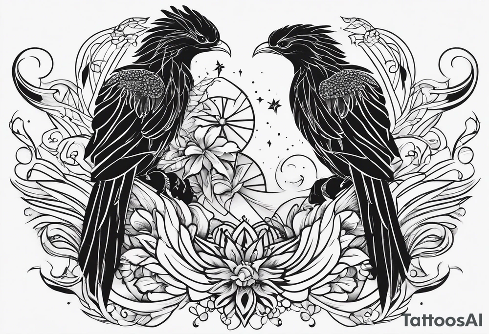 petit voilier et phoenix  minimaliste. trait de crayon. tattoo idea