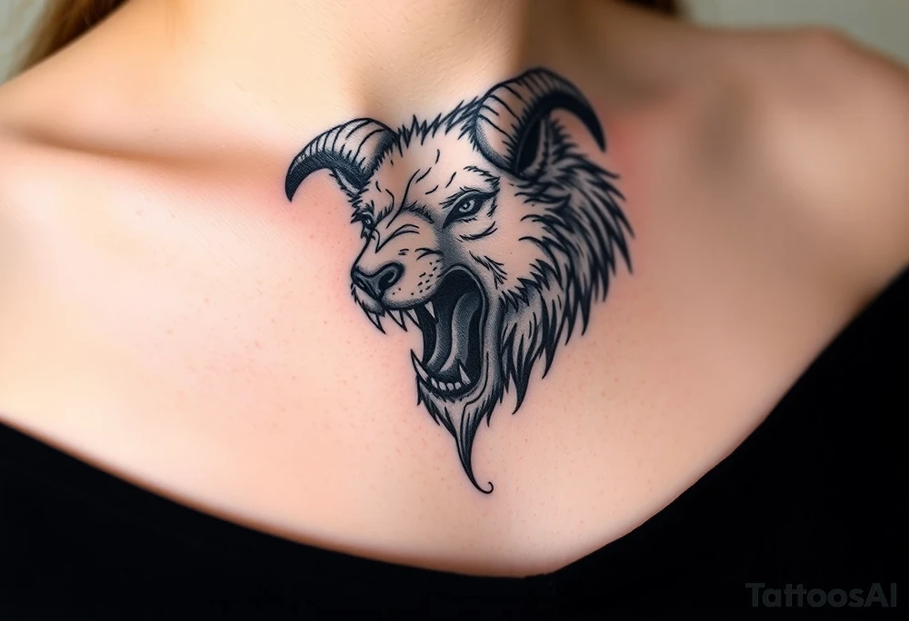 A sheep as wolf snarling  mystical creature tattoo idea