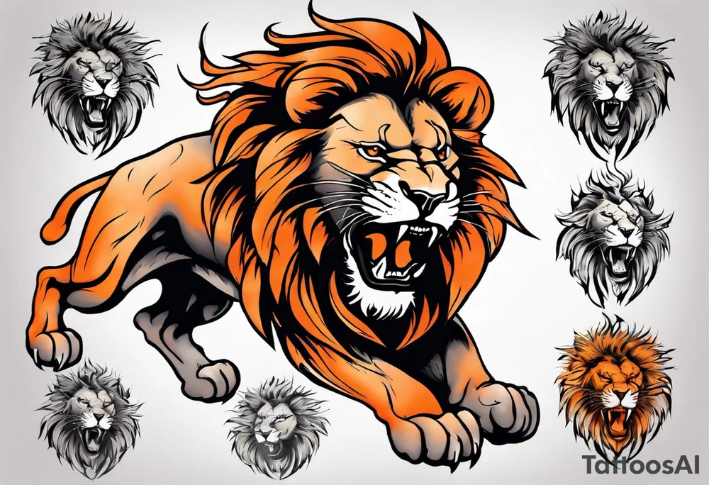 Roaring Lion using black and orange tattoo idea