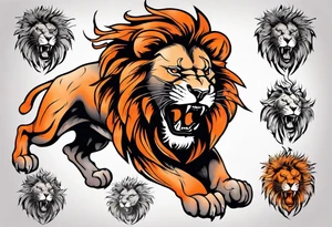 Roaring Lion using black and orange tattoo idea