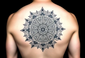 intricate mandala with sacred geometry and cosmic elements tattoo idea