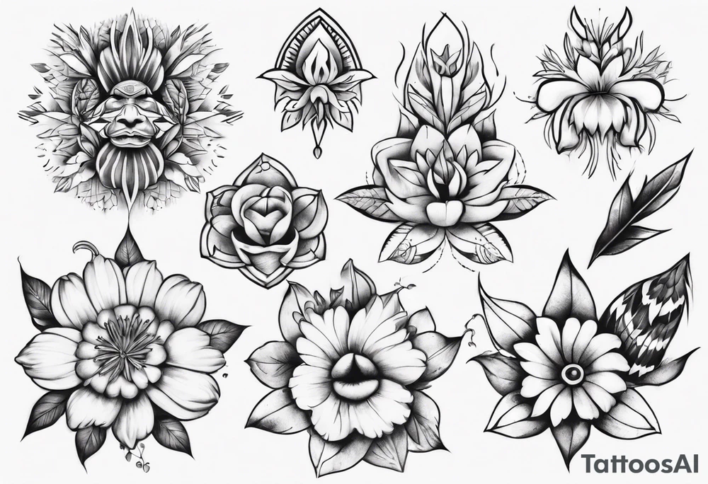 indigenous flowers thigh piece tattoo idea