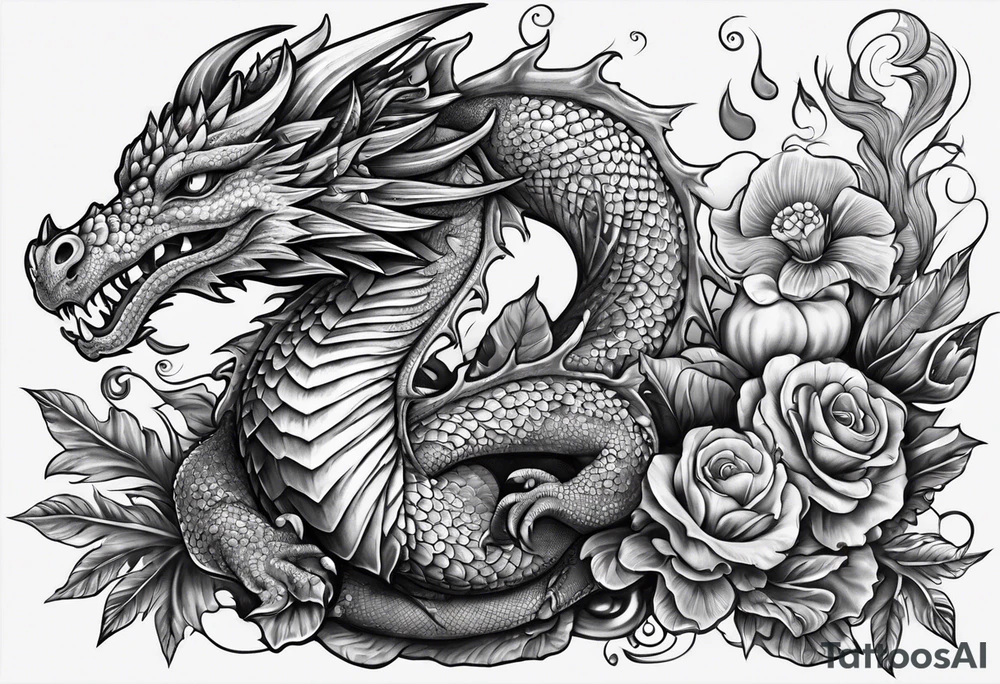 Dragon mushrooms smoking pipe tattoo idea
