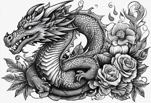 Dragon mushrooms smoking pipe tattoo idea