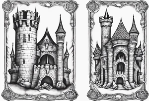 a short, completely horizontal passage linking the top of two medieval towers together tattoo idea