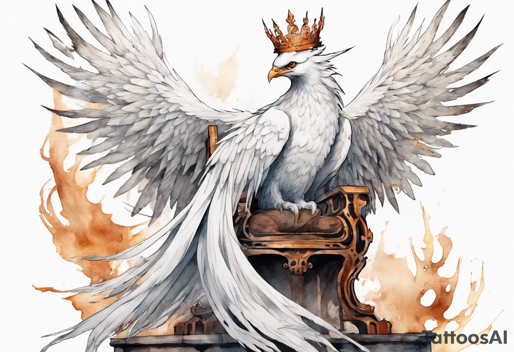 a white phoenix wearing rusty iron crown perched on a throne tattoo idea a white phoenix wearing rusty iron crown perched on a throne tattoo idea