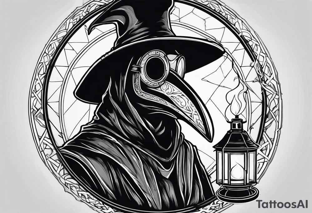 plague doctor, lantern, fire tattoo idea