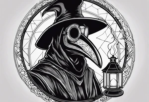plague doctor, lantern, fire tattoo idea