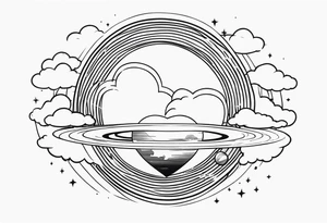 saturn, clouds, broken heart, halo, devil horns tattoo idea