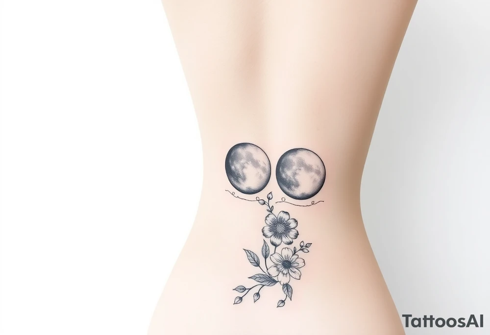 Each phase of the moon going down the spine with space in between each moon there’s vines roses and different flowers down the side of each moon going down the spine 
The moons are diagonal tattoo idea