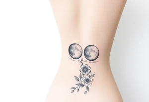 Each phase of the moon going down the spine with space in between each moon there’s vines roses and different flowers down the side of each moon going down the spine 
The moons are diagonal tattoo idea