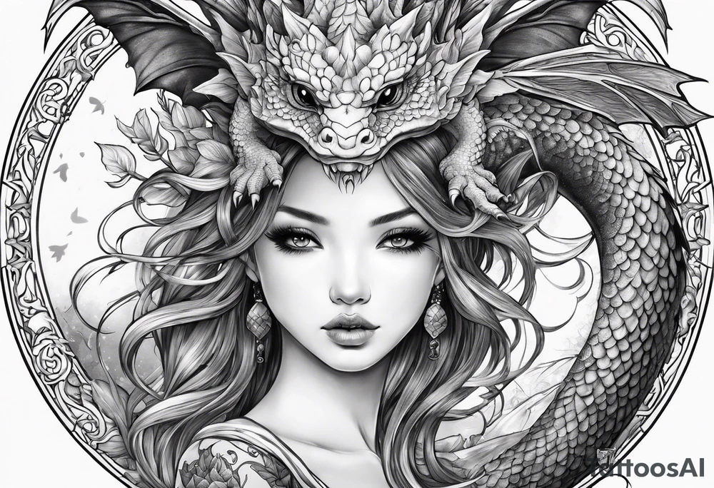 fairy nymph with a dragon friend tattoo idea