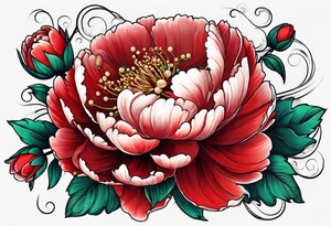 Red peony with pearls dangling and bunny tattoo idea