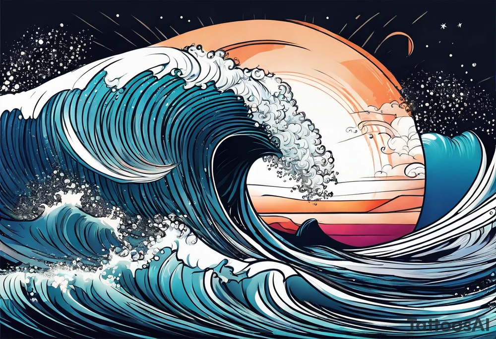 waves;  
"come what may" written underneath; outside forearm not an oval tattoo idea