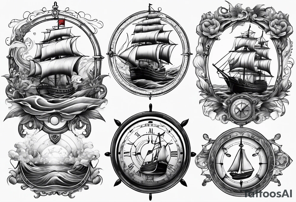 nautical vibe with various oceans, maps, waves, compass. tattoo idea nautical vibe with various oceans, maps, waves, compass. tattoo idea