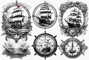 nautical vibe with various oceans, maps, waves, compass. tattoo idea