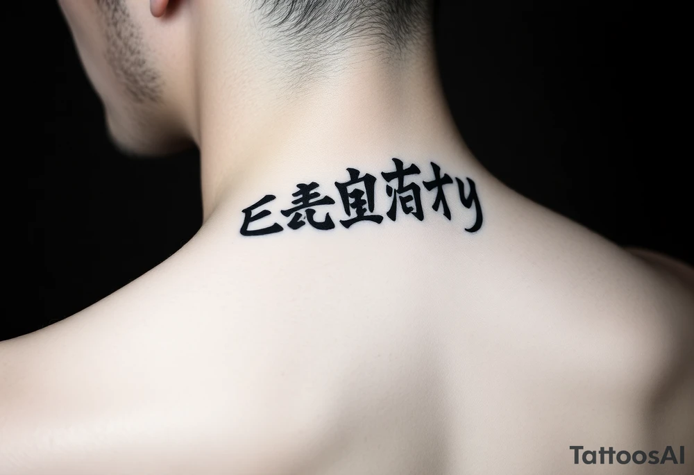 Eternity in
 font Japanese style going down on neck tattoo idea