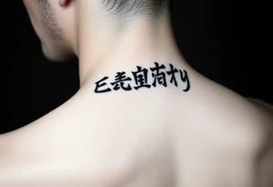 Eternity in
 font Japanese style going down on neck tattoo idea