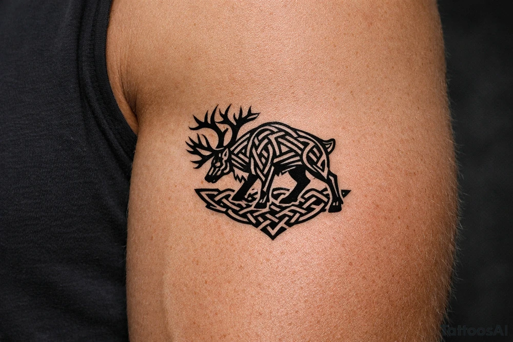 Caribou in Norse knot work open line concept tattoo idea