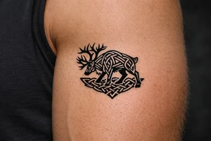 Caribou in Norse knot work open line concept tattoo idea