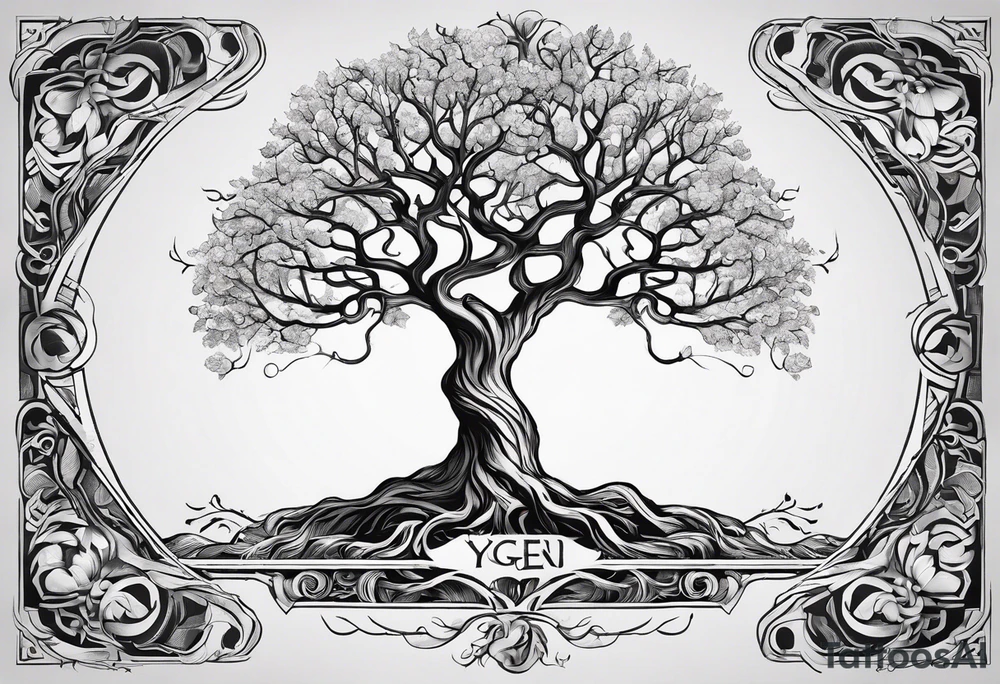 minimalistic Yggdrasil tree with no leaves tattoo idea