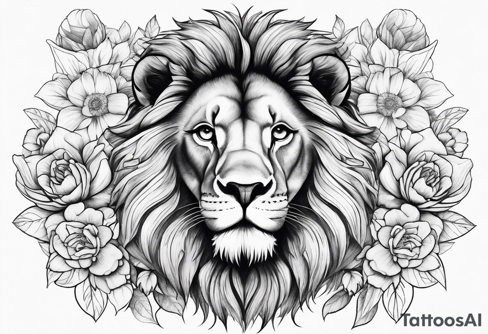 lion,love, design, flowers tattoo idea