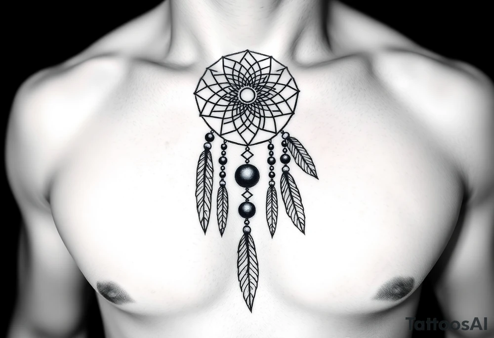 native dreamcatcher with flowing feathers and sacred beads tattoo idea