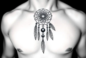 native dreamcatcher with flowing feathers and sacred beads tattoo idea