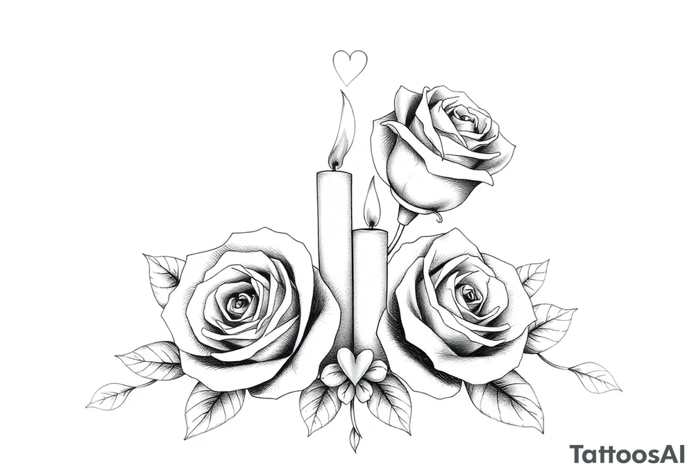 blue, Passed baby, two roses, two candles, hearts tattoo idea
