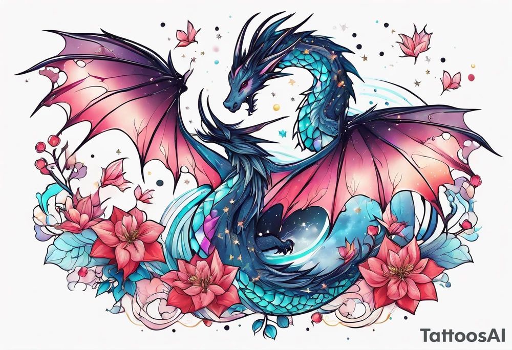Constellation, wing , snow , cross , dragon female japan kawaii , flower tattoo idea