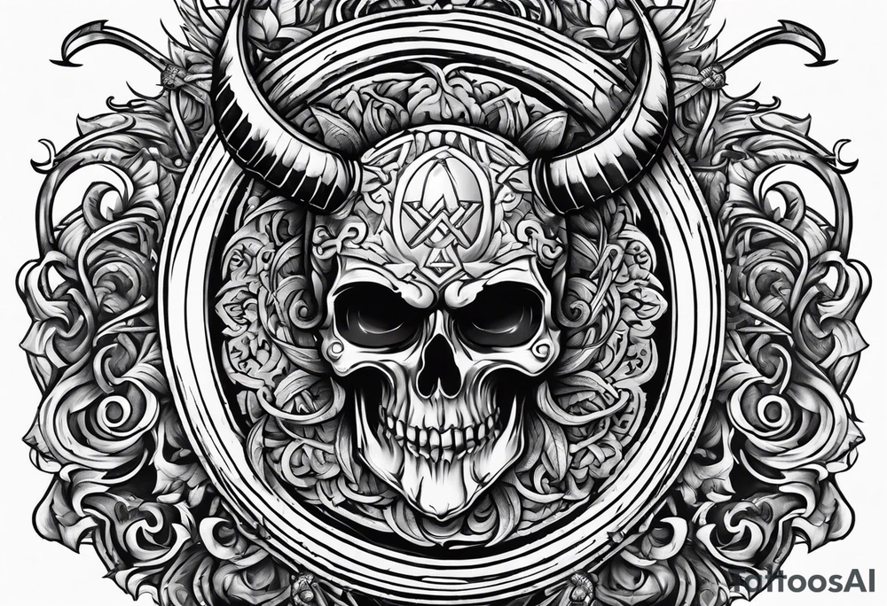 sword with satanic symbols tattoo idea
