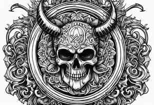 sword with satanic symbols tattoo idea